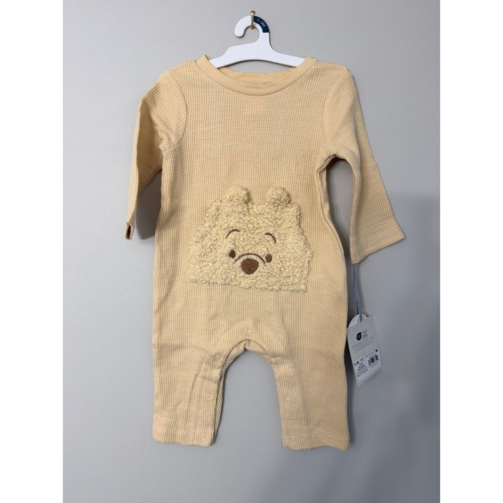 Disney Cloud Island Romper Baby NB-0M Beige Winnie Pooh Waffle Knit NWT